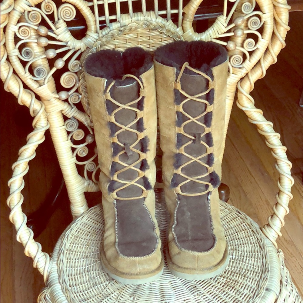 Brown and camel lace up UGG boots